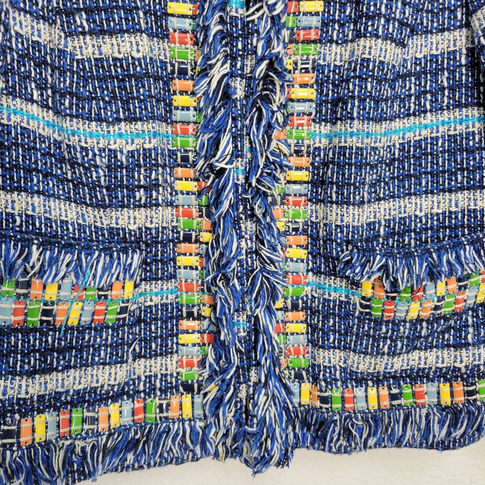 Tory Burch Blue Multi Tweed Fringe Jacket - Picture 6 of 9
